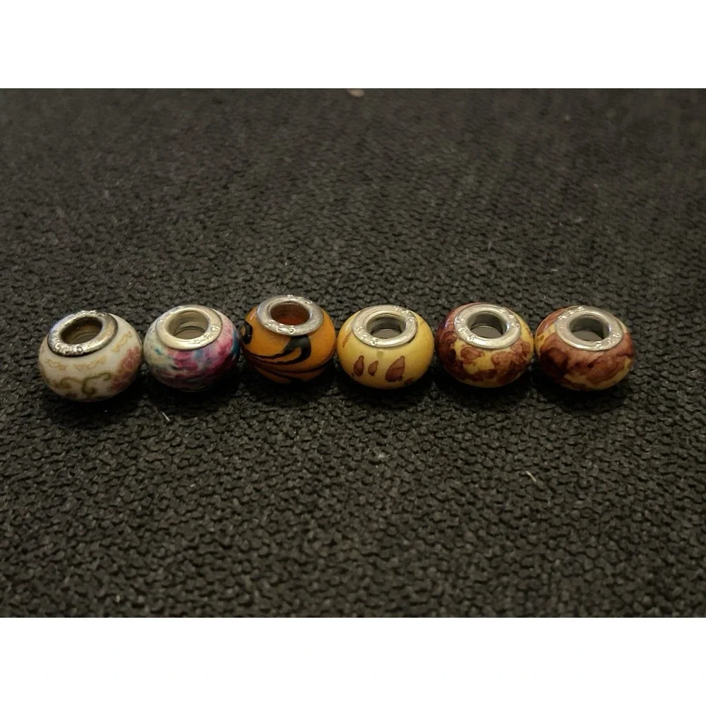 Lot of 6 Sterling Silver Core Bracelet Charm Beads Lampwork Glass Style 925 7